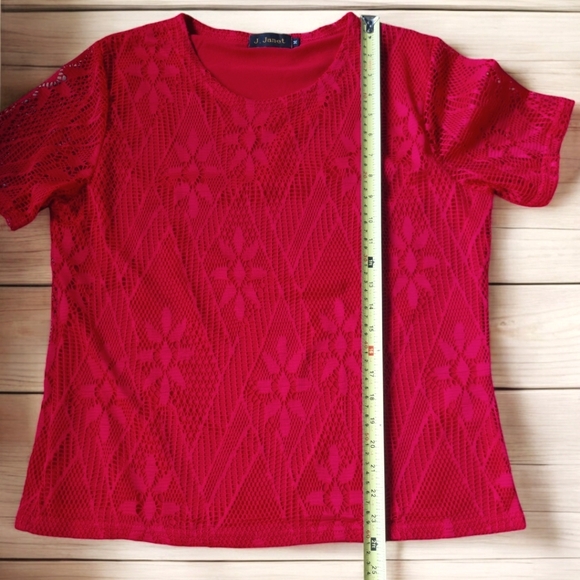 J. Janet Red Floral Lace T-Shirt - Picture 5 of 8
